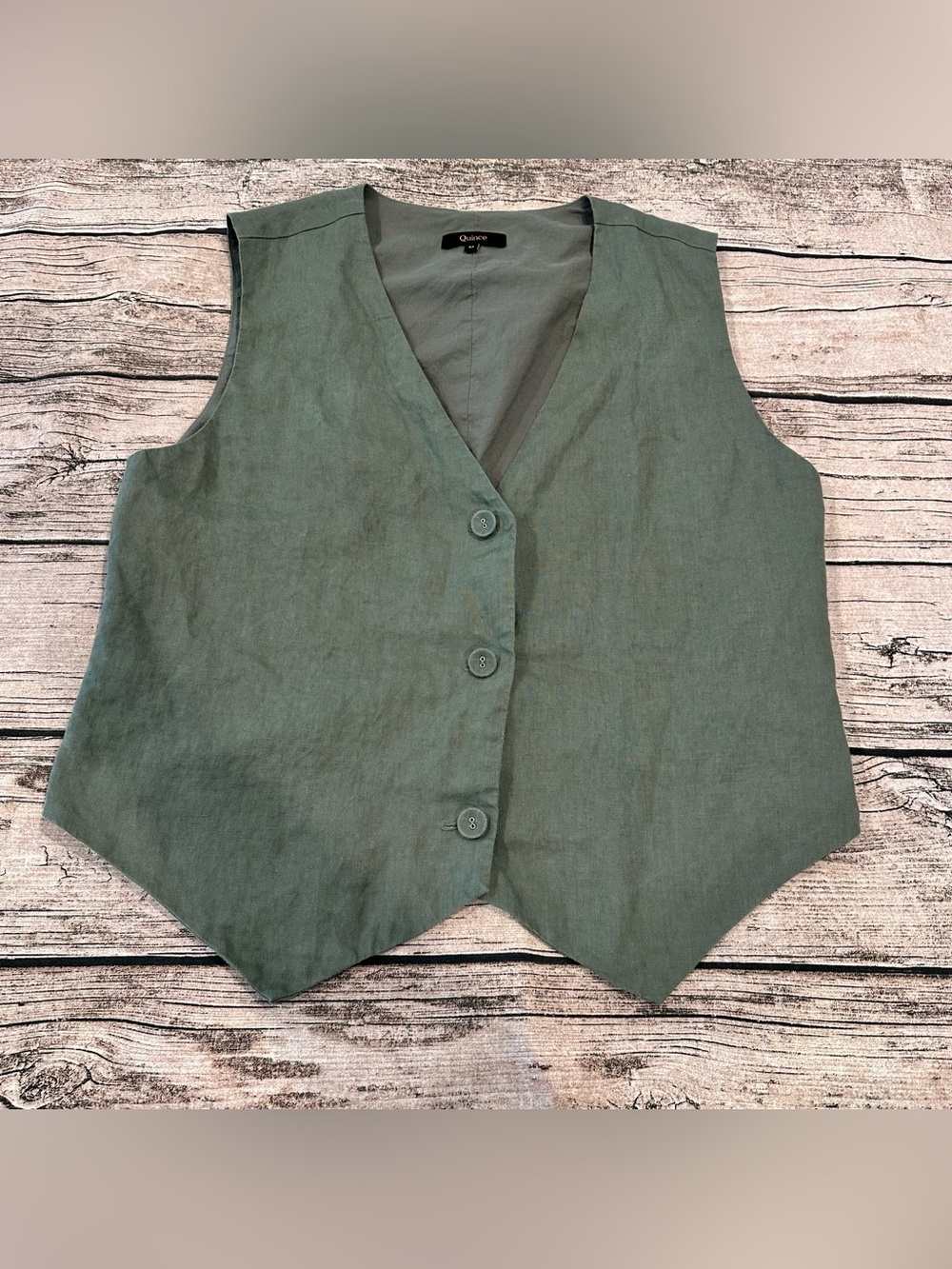 Quince Green Linen Vest Size Medium